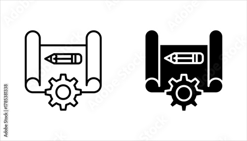 Blueprint Icon set, Detailed architectural or engineering design vector illustration on white background