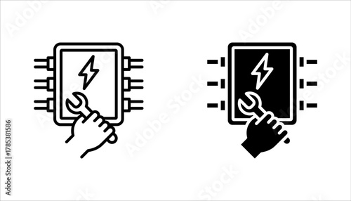 Electrician icon set. electrical engineer, electrical services, wiring, electrical repair, vector illustration on white background