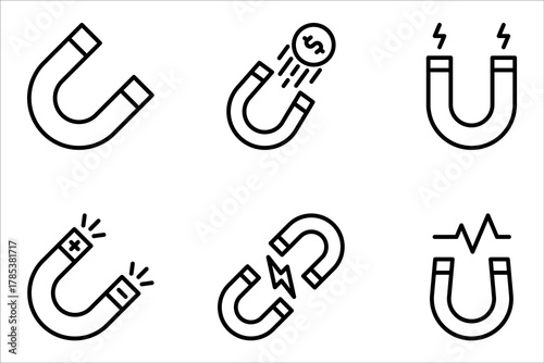 Magnet icon set. Horseshoe icon. Magnet horseshoe line icon. Magnet symbol vector illustration on white background