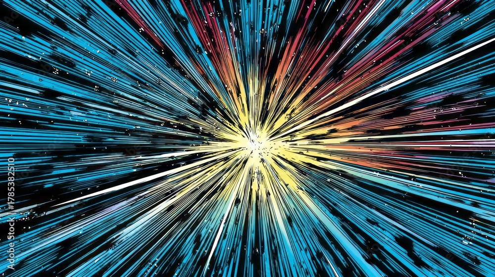 Obraz premium Dynamic burst of light and color explodes from center.