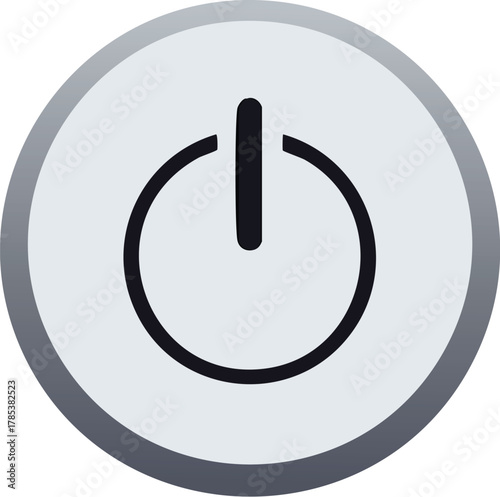 Digital on and off switch icon. A sleek gray circular power button symbol for web and app user interface design