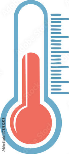 A simple flat vector icon of a thermometer used for temperature measurement. This illustration represents concepts of weather, climate, science, and health