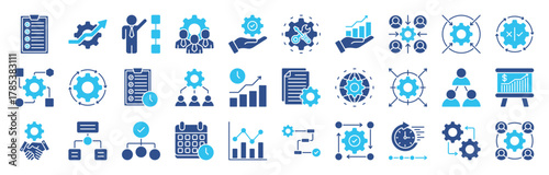 Workflow color icon set collection. Included planning, scheme, process, flowchart, progress, management, automation and more. Editable stroke. Vector illustration eps 10