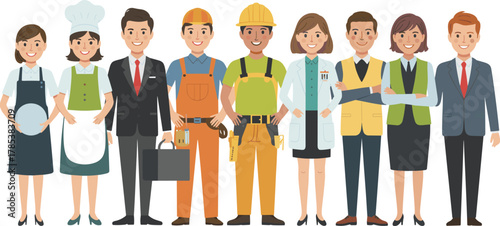Diverse workforce, professional occupations, career diversity, teamwork concept, business and healthcare, construction industry, education staff, hospitality service, corporate success,