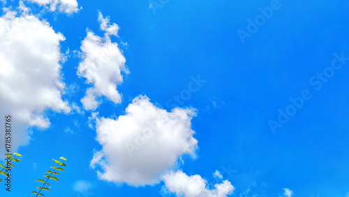 Bright Blue Sky With White Clouds And Fresh Natural Outdoor Background Scene