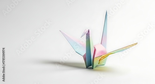 Delicate Pastel Origami Crane on Clean White Background Symbol of Peace and Hope