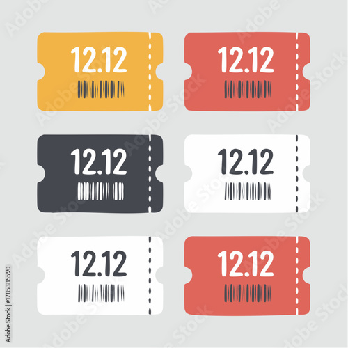 1212 Shopping Day Sale Discount Coupon Tickets Set.