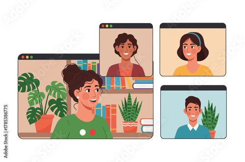 Diverse group of people engaging in a video conference call showcasing remote work and online communication
