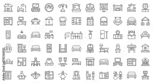 Furniture interior design icons set vector home decor and decoration