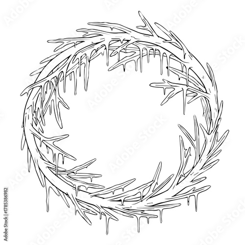 Winter Wreath Design An Elegant Line Art Drawing with Dripping Icicles