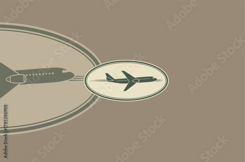 Stylized Airplane Illustration with Oval Frames on a Brown Background