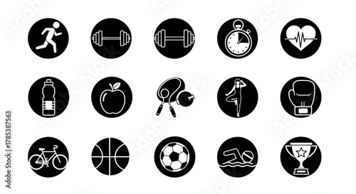Fitness and wellness icons collection presenting a healthy lifestyle and physical activity