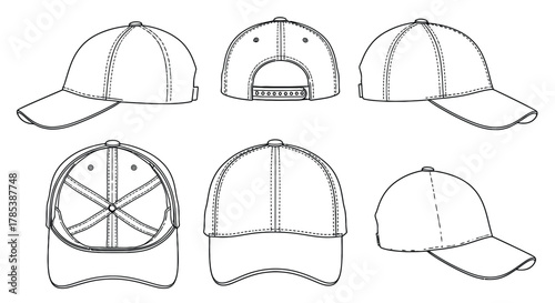 Baseball cap outline vector illustration fashion design template