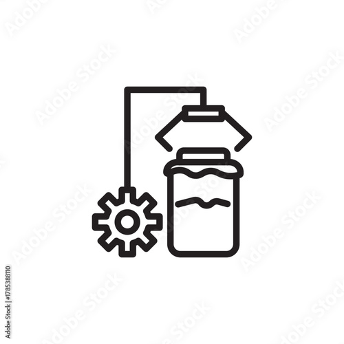 Canning process icon symbolizing automated sealing and food preservation, representing modern food and beverage production, specialized packaging lines, and industrial product bottling.