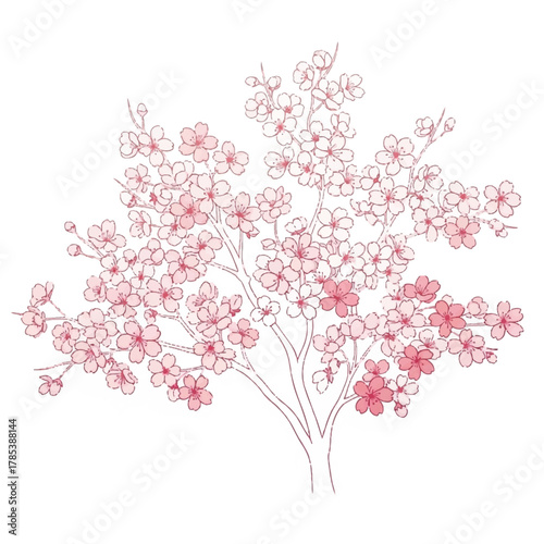 Delicate Pink Cherry Blossom Tree Illustration, A Beautiful Symbol of Spring and Renewal