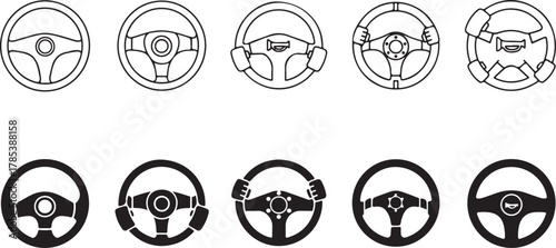 Various steering wheels and hands gripping steering wheels car part driving