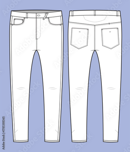 Skinny jeans for men technical illustration vector mockup template.