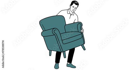 Man carrying armchair furniture moving relocation home improvement