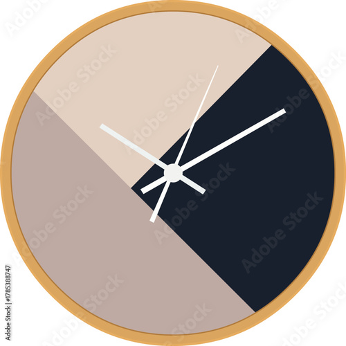 Modern minimalist wall clock with abstract geometric dial and warm wood frame, perfect for contemporary home or office decor.