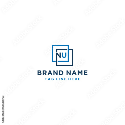 Minimalist clean style square letter NU logo design  vector template