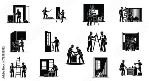 Construction renovation workers home improvement vector illustration