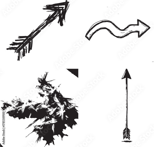 Black and White Textured Arrows with Abstract Grunge Shape Art