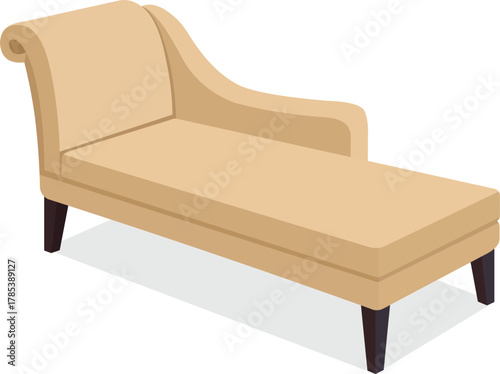 Elegant beige chaise lounge sofa with rolled armrest, perfect for modern living room decor or luxurious relaxation spaces.