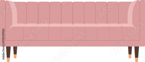 Elegant tufted rose pink sofa with modern tapered legs adds sophisticated comfort and style to any living space or design project.