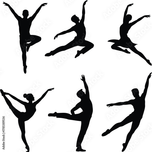 Ballet dancers performing graceful poses silhouettes