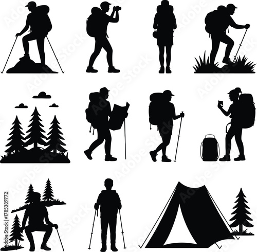 Hikers and campers silhouette Bundle backpacker camping