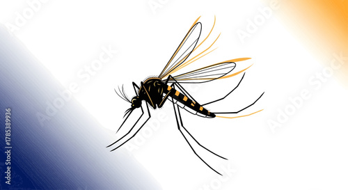 Detailed illustration of a flying mosquito, a common insect pest and vector for disease