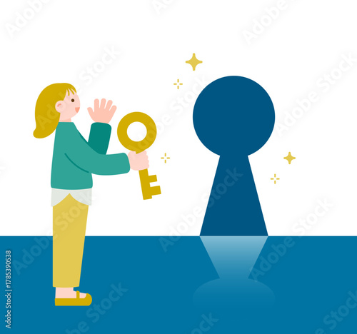 鍵を見つけて喜ぶ女性