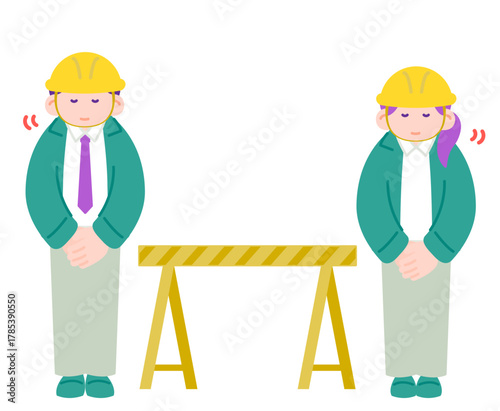 ご迷惑をおかけしますご協力ありがとうございます　工事関係者の丁寧なお辞儀イメージ