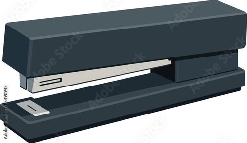 Modern dark gray stapler on clean white background, essential office supply for efficient document binding and organization