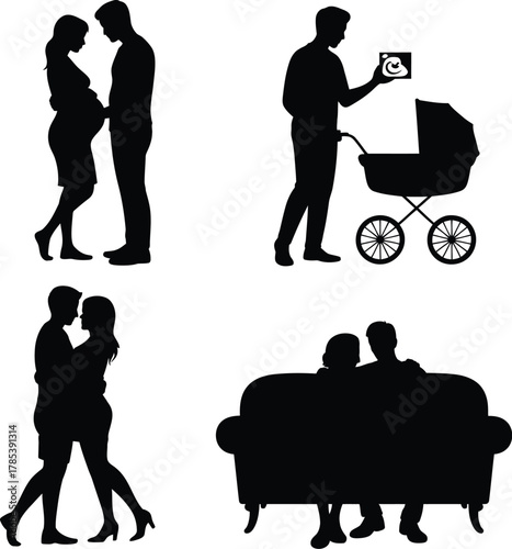 Couple silhouettes pregnancy and family life baby