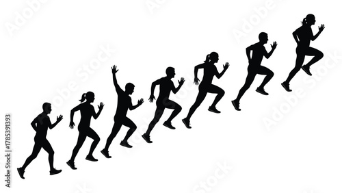 Running athletes silhouette sequence isolated on white background, Vector