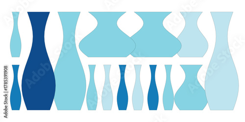 Collection of blue vases of various shapes and sizes