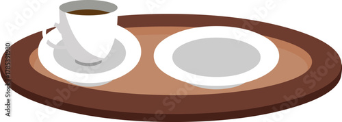 Enjoy a steaming cup of coffee with a saucer on a warm brown tray, perfect for morning rituals or a cozy break.