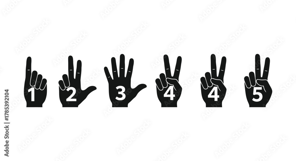 Fototapeta premium Counting fingers hands numbers one to five learning education guide