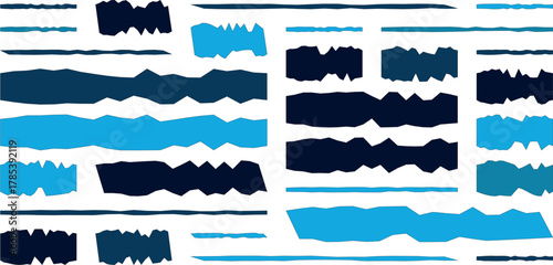 Abstract blue and dark blue torn paper strips on