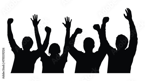 Cheering crowd silhouettes isolated on white background, Vector