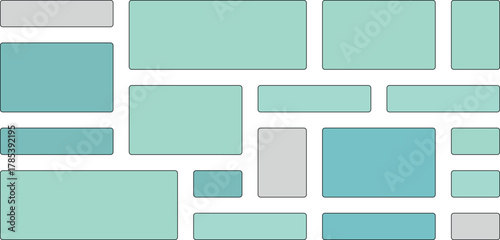 Abstract arrangement of various sized rectangles in pastel colors
