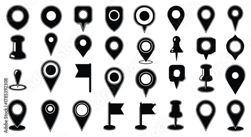 Location pin icon set map pointer symbol gps navigation vector design