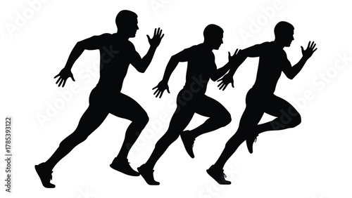Sprinting male silhouettes isolated on white background, Vector