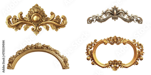 Vintage golden frame set with transparent background
