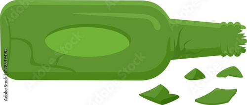 Illustration of a Broken Green Glass Bottle