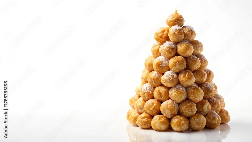 Fototapeta premium Delicate Croquembouche Tower on White Background