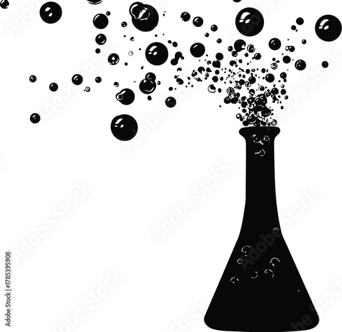Black chemical reaction with bubbles illustration