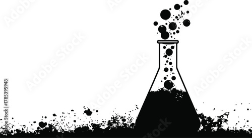 Black chemical reaction with bubbles illustration