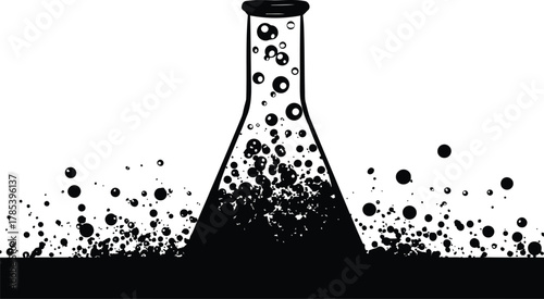Black chemical reaction with bubbles illustration
